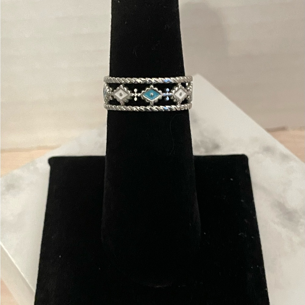 Trendy Western Turquoise Blue &  Silver Adjustable Cuff Ring- NWT - Picture 8 of 10